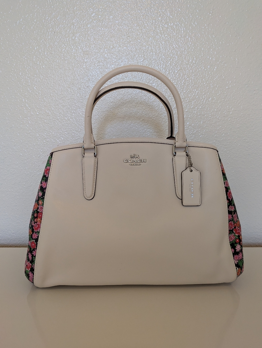 Coach Floral Detail Satchel Chalk NWT - Picture 9 of 10